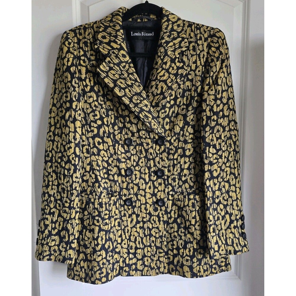 Louis Feraud Vintage Jacket Women Size 8 Cheetah Print Silk Wool